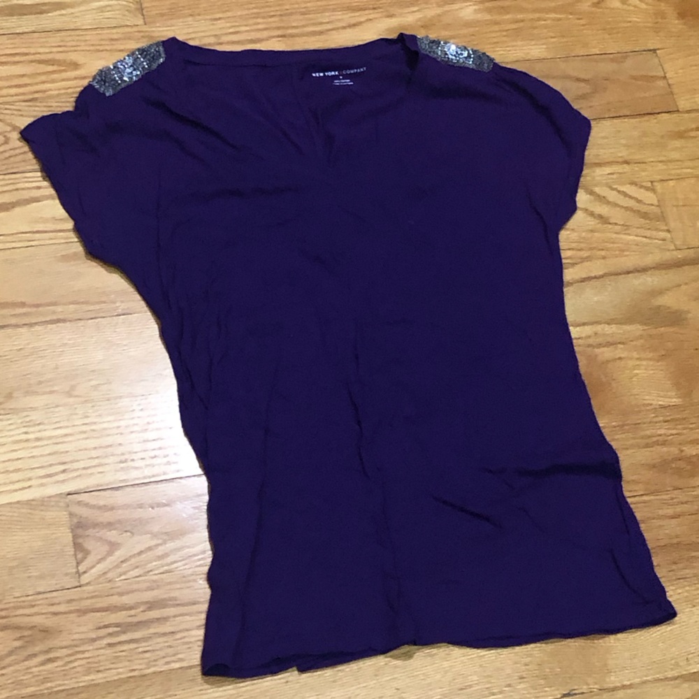 New York & Company Purple Top with Silver Shoulder Details (Free Mystery Clothes